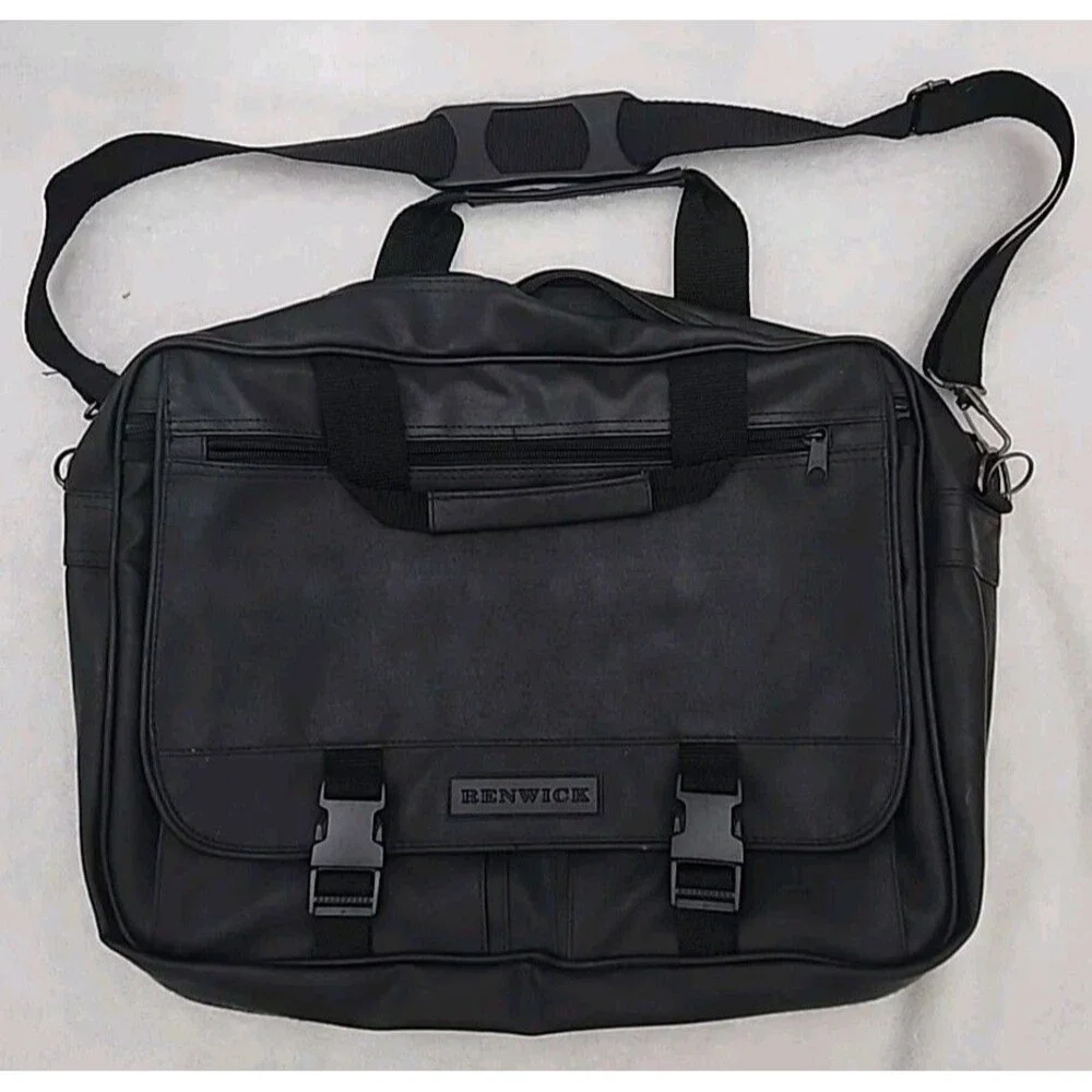 Briefcase Renwick Soft Black Leather Laptop Messenger Bag Case Storage Straps